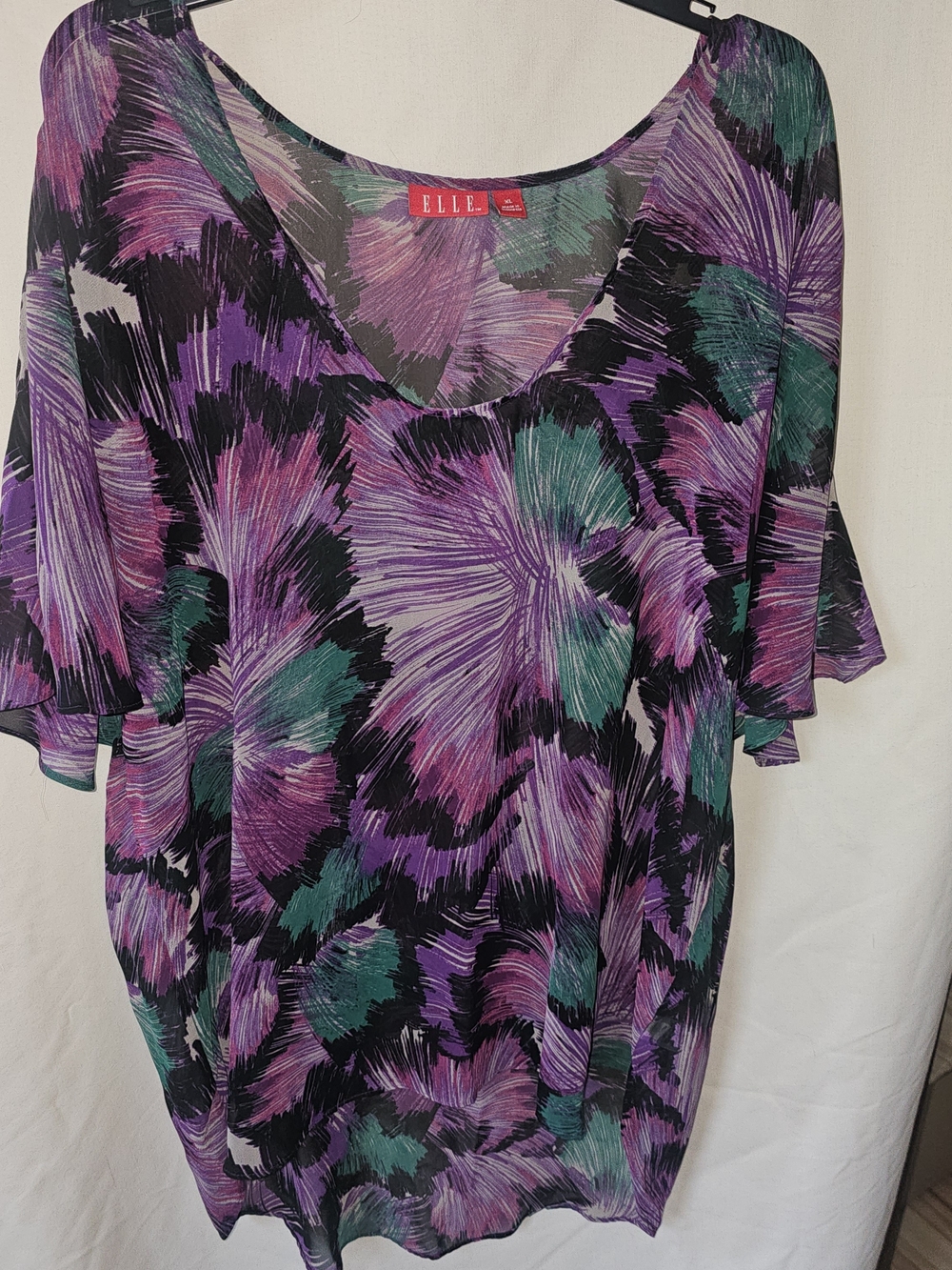 ELLE Purple & Teal Floral Print Womens Top